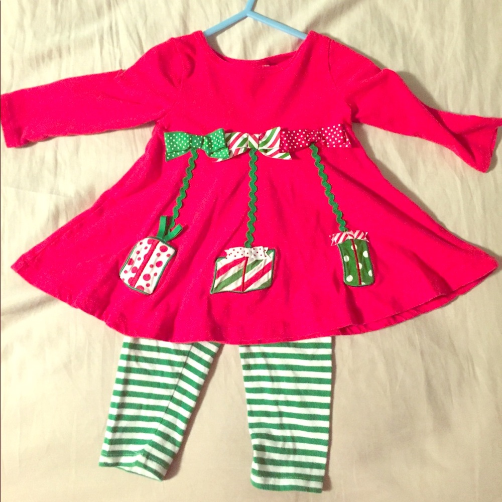 12M Baby Girl Christmas Outfit 2pcs / Bonnie Baby